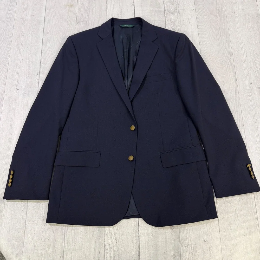 B by Brooks Brothers Mens Navy Blue Wool Blend 2 Button Blazer Sport‎ Coat 42R